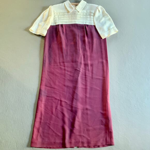 Vintage 1960s Richard Warren Wine Cocktail Dress Peter Pan Collar Size 6 - Picture 1 of 11